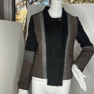 April May Sz S Gray Brown Wool Zip Button Jacket